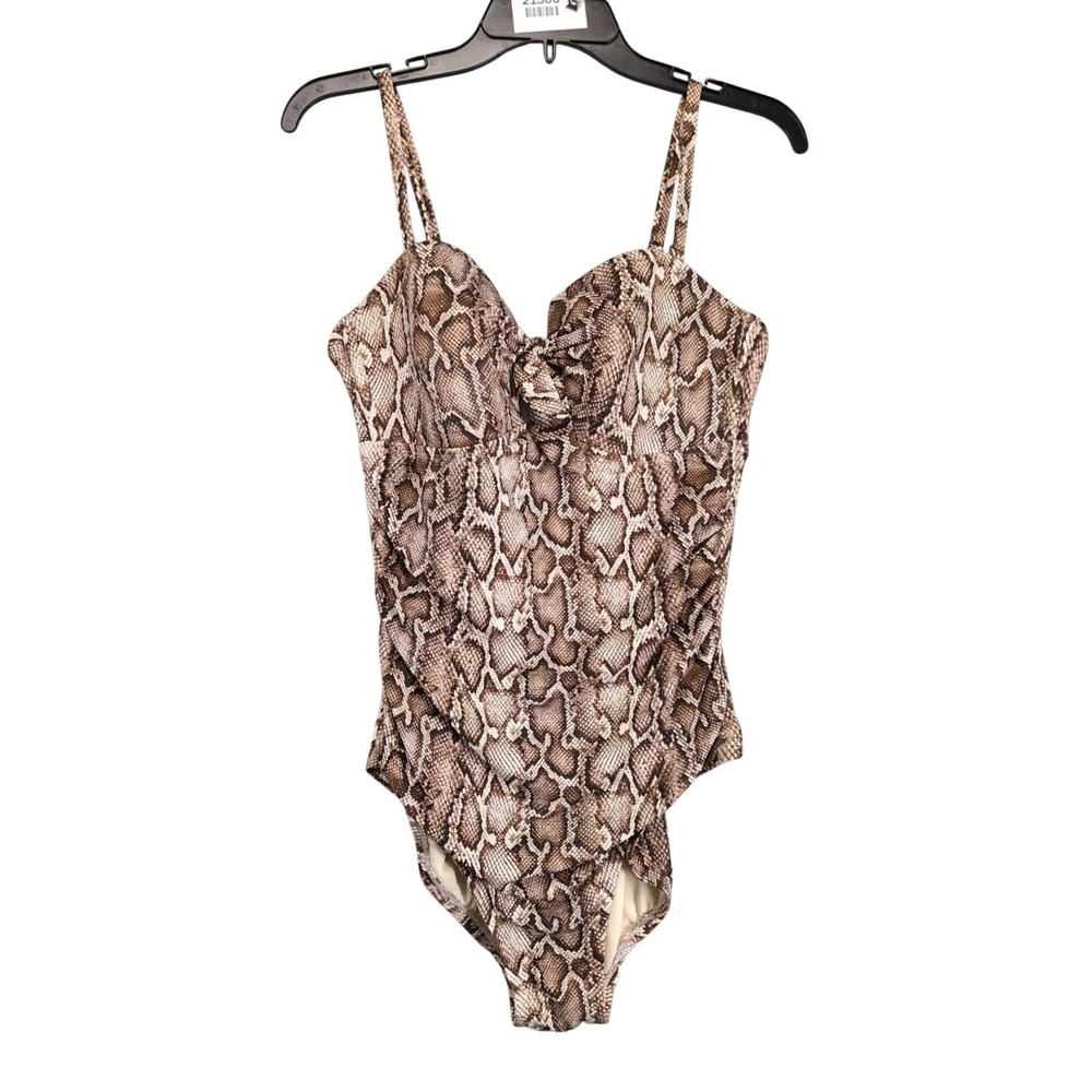 Kona Sol One Piece Swimsuit Women's L‎ Snakeskin Animal Print Tie Front Shaping